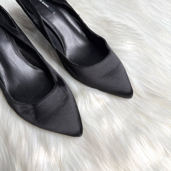 Zara Black Satin Slingback Heels - Picture 2 of 7